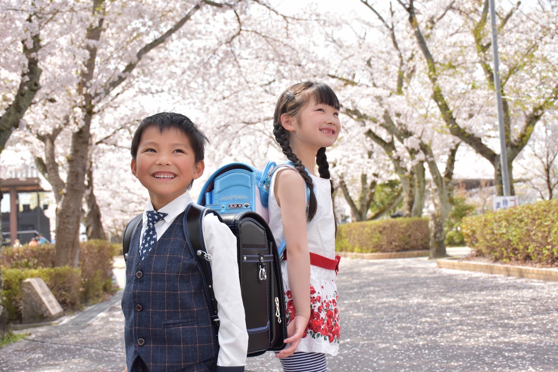 希望を持つ新一年生の男の子と女の子