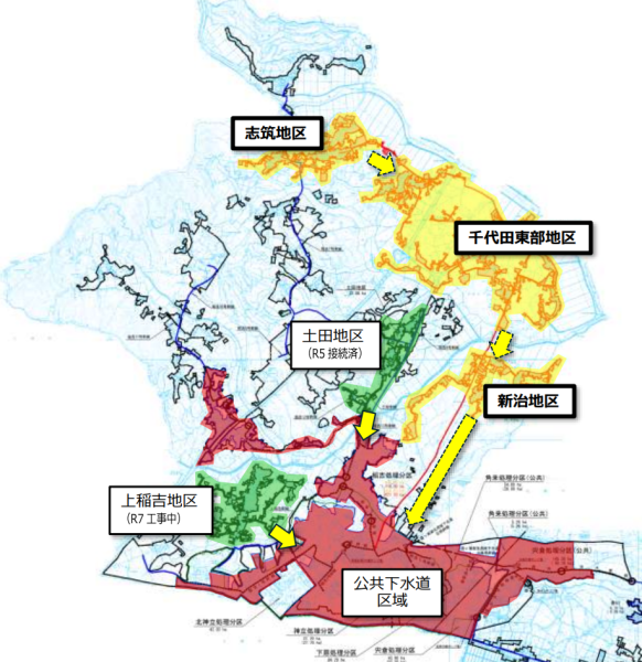 農業集落排水地区を公共下水道区域へ接続するイメージ図